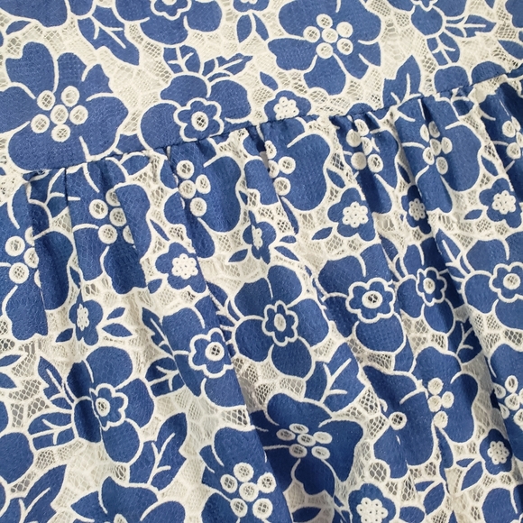 NWT Yumi London Blue & White Floral Brocade Lace Dress Anthropologie Party 10 - Picture 9 of 12